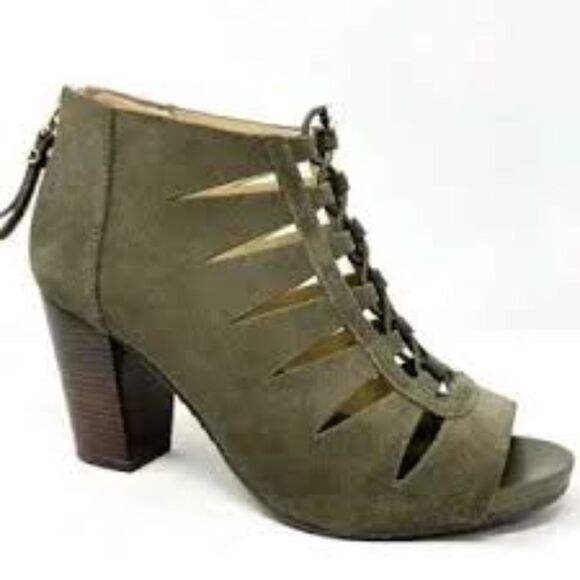 NWOT Michael Kors Sz 8 Suede Open Toes Booties Block Sandal Crisscross Front - Picture 1 of 4